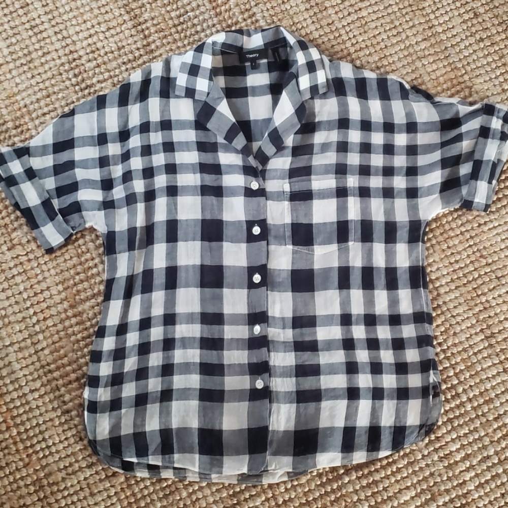 Theory navy and white checked shirt